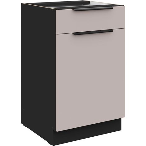 Küchen Unterschrank 50 cm Küche ARONA Kaschmir beige matt + Schwarz matt Küchenzeile Küchenblock Küche Einbauküche (1/5)