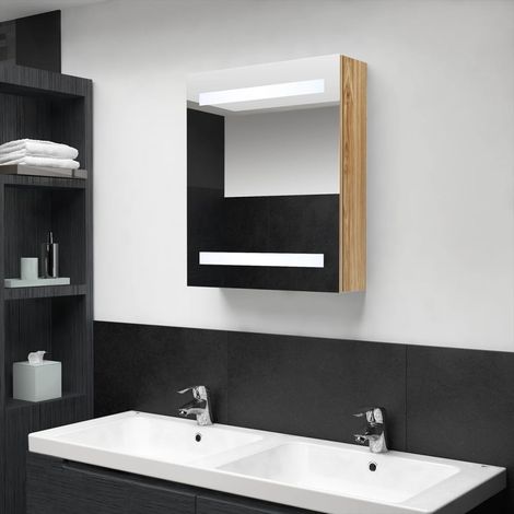 LED-Bad-Spiegelschrank Eichen-Optik 50x14x60 cm