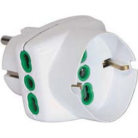 5PZ ADATTATORE TRIPLO 2 POLI + TERRA SCHUKO BIPASSO SPINA SCHUKO BIANCO bianco