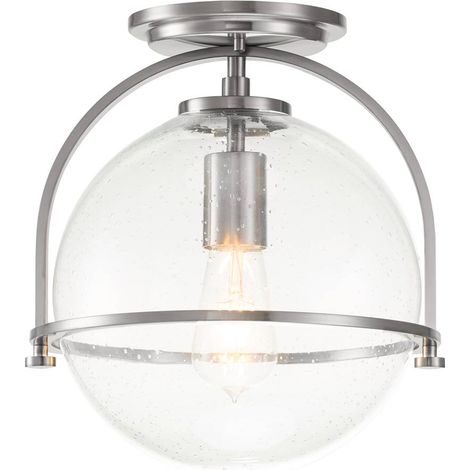 Plafoniera Industrial Nordica Somerset Acciaio Nichel Spazzolato Vetro Luce E27 (1/5)