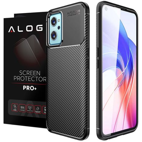 Coque de protection robuste Realme 9i Alogy en TPU noir carbone + verre (1/5)