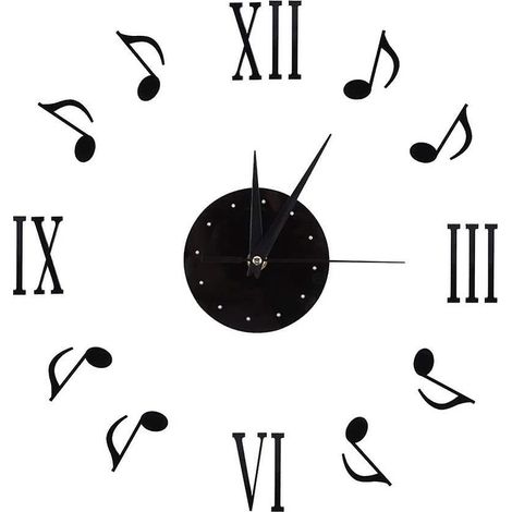 Wanduhr mit Musiknotenmuster, Vinylzifferblatt und 3D-römischen Ziffern zur Dekoration