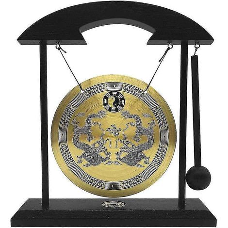 Feng Shui Messing-Tischgong, Schreibtischornament mit Ständer und Schlägel, filigranes chinesisches Dekorationsobjekt für Zuhause.
