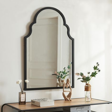 Espejo de pared Hämeenkyrö diseño atractivo MDF 90x60cm - Negro [en.casa]