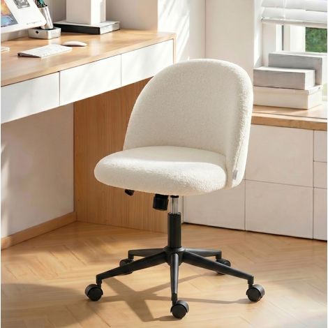 Chaise de bureau pivotante 59x52x84,5 cm en tissu peluche ivoire, réglable pour bureau FloraGrace (1/5)