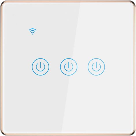 Interrupteur Lumineux Intelligent 3 Gang, Étanche avec Cadre Aluminium Doré, Commande Vocale et Sans Fil, Idéal pour Hôtel et Bureau (1/5)