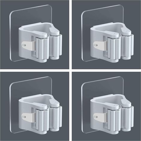 Juego de 4 soportes autoadhesivos para escobas de pared, para guardar y organizar el baño - Gris (1/5)