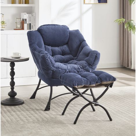 Loungesessel mit Hocker 69,9x64x95 cm marineblau aus Stahl mit Seitentasche (1/5)
