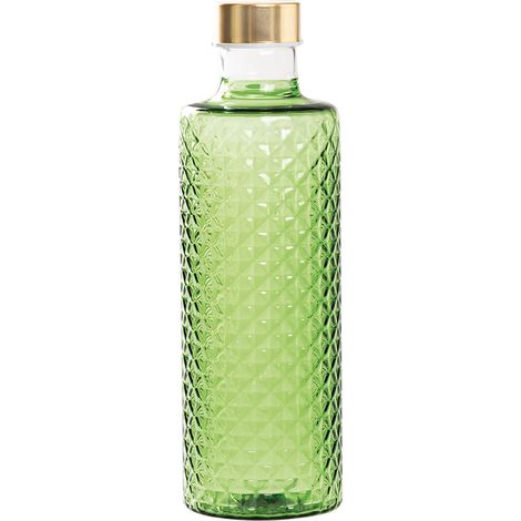 Bouteille Artisanale Isolano En Verre Borosilicaté Soufflé Effet Diamant Couleur Vert Pomme Avec Deux Bouchons Inclus Pour Design Contemporain (1/2)