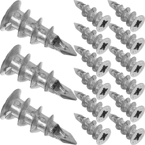 100 Pièces Chevilles Auto-perceuses en Alliage de Zinc Argenté, Fixation Murale Lourde et Flexible pour Salle de Bain et Grandes Suspensions Murales (1/5)
