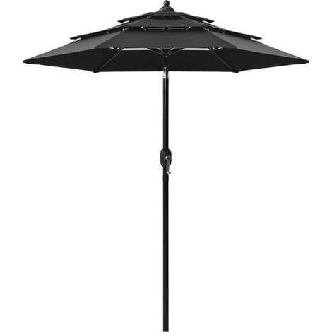 Sonnenschirm mit Aluminium-Mast 3-lagig Schwarz 2 m