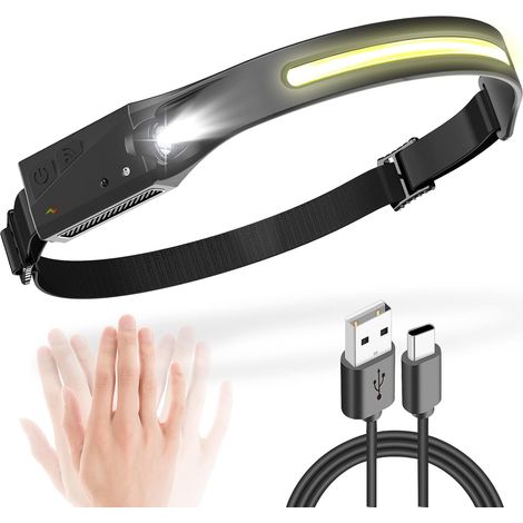 USB Rechargeable Headlamp, Ultra Powerful LED Headlamp with 5 Light Modes Motion Sensor Headlamp Torch Lightweight Waterproof for DIY Fishing Cycling Camping Hiking (1/5)