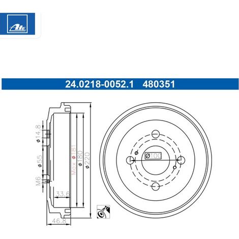 Lot de 2 Tambours de frein ATE 24.0218-0052.1 DAIHATSU 42431-B1020 42431B1020