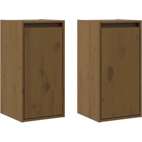 Set di 2 armadietti da parete pratici decorativi 30 x 30 x 60 cm in legno massello di pino marrone miele 020048092