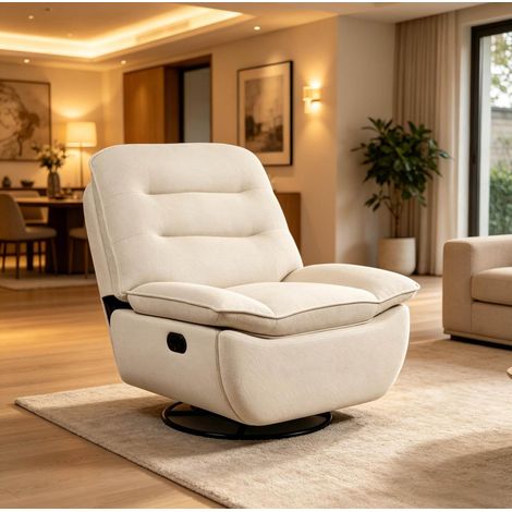Sillón relax reclinable 95x49,5x106 cm de tela efecto lino beige FloraGrace (1/5)