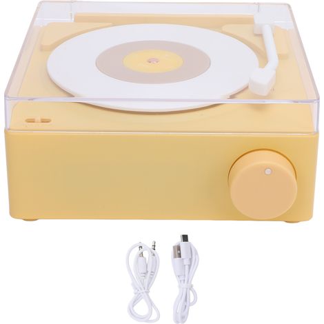 Enceinte Bluetooth Platine Vinyle Réveil, ABS Portable Design Rétro Jaune Crème, Son Stéréo 1200mAh pour Décoration Chambre (1/5)