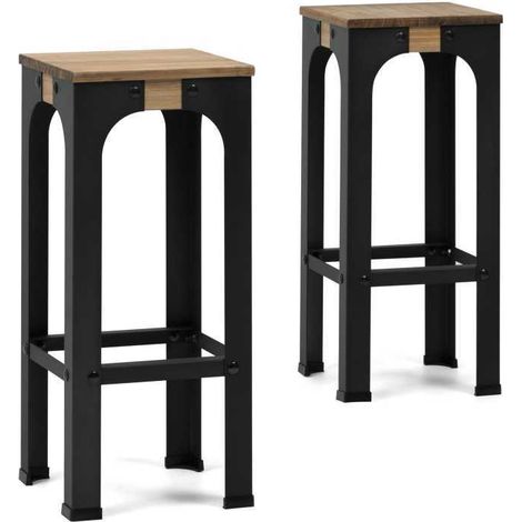 Pack 2Uds Taburetes Bristol alto en madera maciza de pino acabado vintage estilo industrial (1/5)