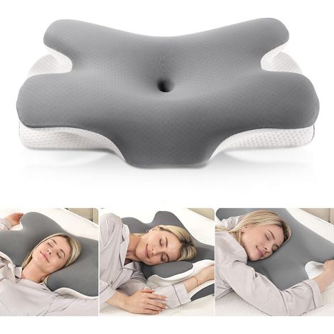 Ergonomisches Nackenstützkissen aus Memory-Schaum Nackenstützkissen, geeignet für Seiten-, Rücken- und Bauchschläfer, 66,8 × 36,5 × 10/12 cm, P-105 Grau (1/5)