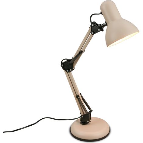 Lampe de bureau avec interrupteur sur le câble, orientable, E14, max. 25W, lampe de table, lampe de chevet, lampe de salon à poser, lampe à poser, lampe table salon, 15,5x53 cm, beige (1/4)