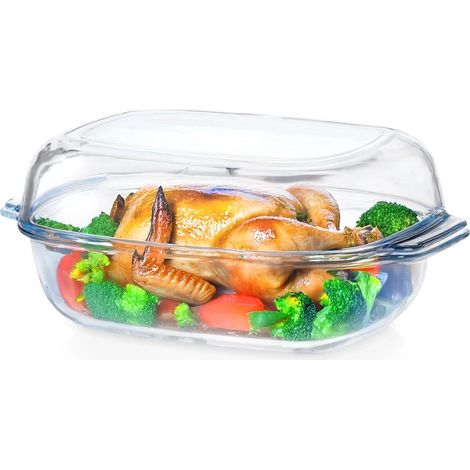 Plat à four en verre rectangulaire avec couvercle 3,1+2,6 l