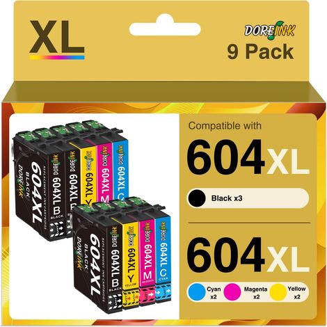 Lot de 9 Cartouches compatibles avec Epson 604 pour Expression Home XP-3200 XP-4200 XP-2205 XP-3205 XP-4205 XP-2200 Workforce WF-2910 WF-2930 WF-2935 WF-2950 (1/5)