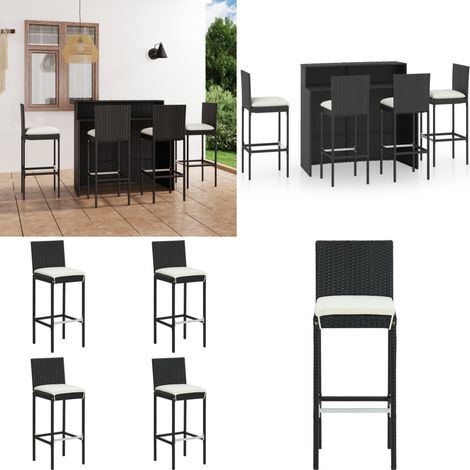 5-tlg. Gartenbar-Set mit Kissen Schwarz - Gartenmöbel - Bar-Set (1/5)