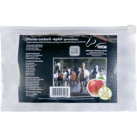 Biscuits pour chevaux sans céréales au goût de pomme 750 g avec fermeture éclair facile à ouvrir et à fermer
