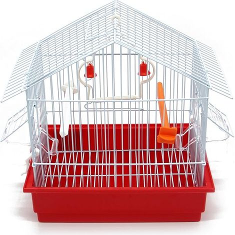 Cage à Oiseaux Métal Petite Cage avec Bol à Nourriture et Abreuvoir Balançoire à Seau 27,5 x 19,5 x 30 cm (1/4)