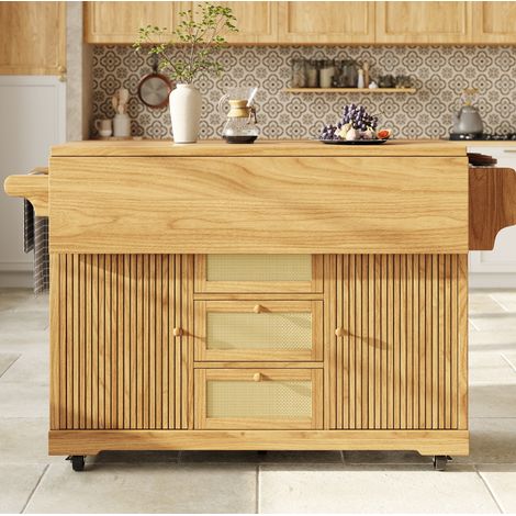 Carrito de cocina plegable 142,5 x 80 x 95 cm, MDF y metal, natural DESVIAE (1/5)