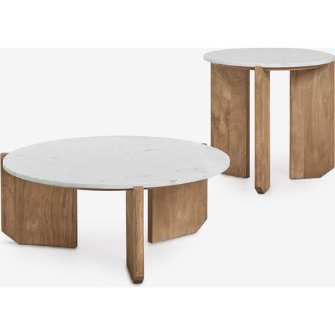 Set de 2 mesas de centro redondas en piedra natural y madera de mango Lavinia SKLUM              (1/5)