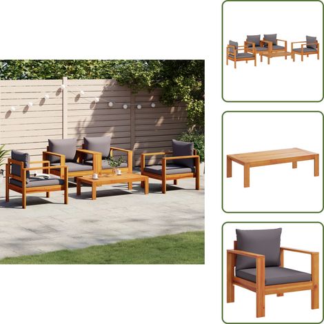 Table de jardin - vidaXL Salon de jardin avec coussins 5 pcs Bois d'acacia solide - Bois d'acacia (1/5)