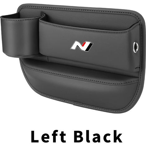 (N-Gauche Noir) Boîte de rangement pour l'espace entre le siège auto et le porte-gobelet/téléphone/clés, en cuir, pour Hyundai N Line Sonata Elantra. Accessoires intérieurs auto. (1/5)