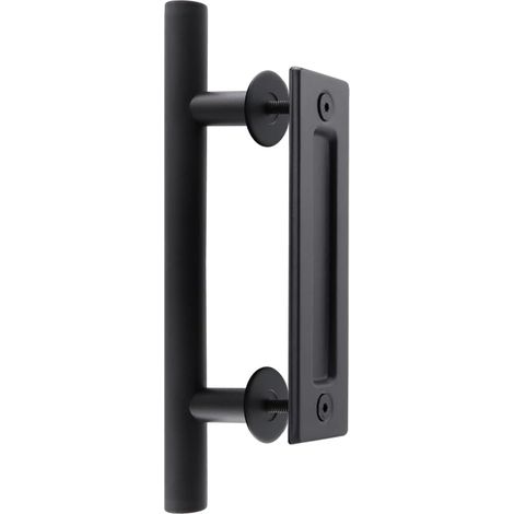 30cm Poignée porte coulissante ronde noire pour portails (1/5)