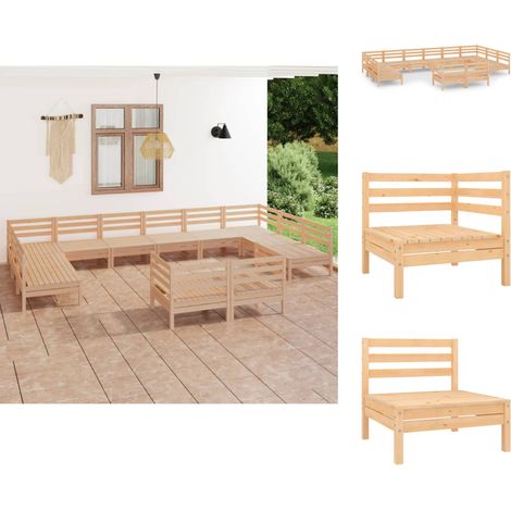 Gartenmöbel-Sets - Living 12-tlg. Garten-Lounge-Set Massivholz Kiefer (1/5)