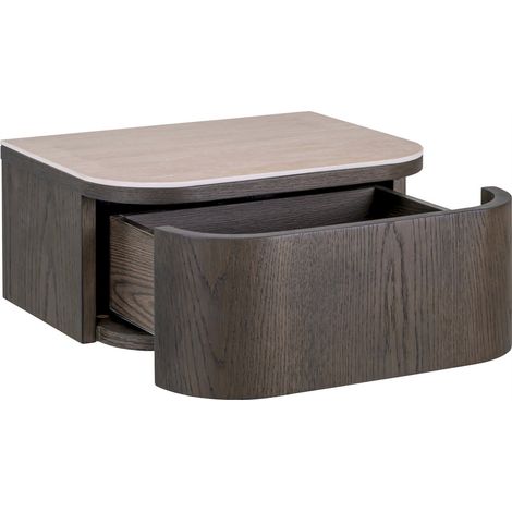 Table de chevet ronde effet bois et travertin - marron foncé et beige travertin (1/5)
