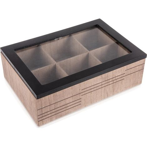 Tea Bag Organizer with Glass Lid, 6 Compartments (1/5)
