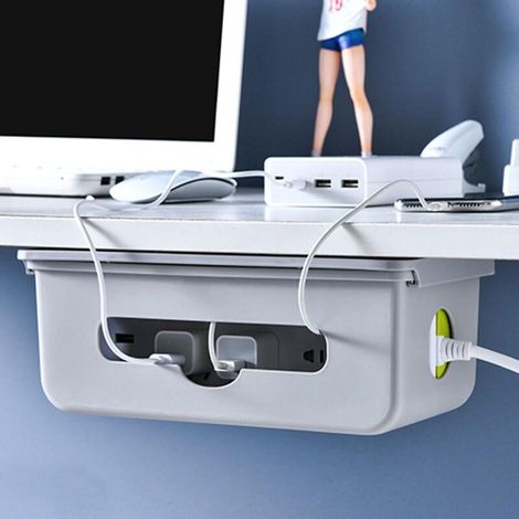 Kabelmanagementbox für unter den Schreibtisch, verdeckter Organizer für Desktop-Computer, für Zuhause oder Büro, weiß (1/4)