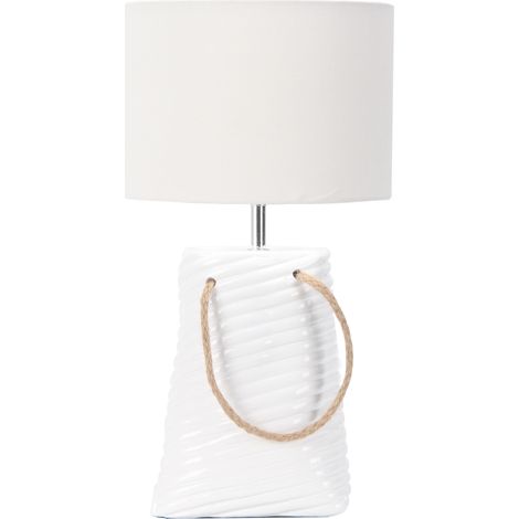 Lampe de chevet céramique blanche 41 cm – Abat-jour coton – Compatible ampoules E27 jusqu'à 60W – Éclairage intérieur élégant (1/2)
