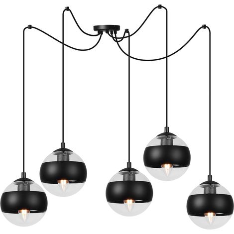 LAMPADA A SOSPENSIONE TOLEDO SPIDER NERA 5 PARALUME NERO PIATTO E14 (1/5)