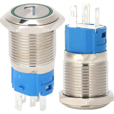boutons-poussoirs 5 pôles en acier inoxydable, 16 mm, à réarmement automatique, avec voyant lumineux et numérotation, 7220 V CA, vert (1/5)
