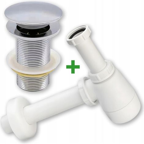 Set: tappo a scatto argentato senza troppopieno + sifone per lavabo (1/5)