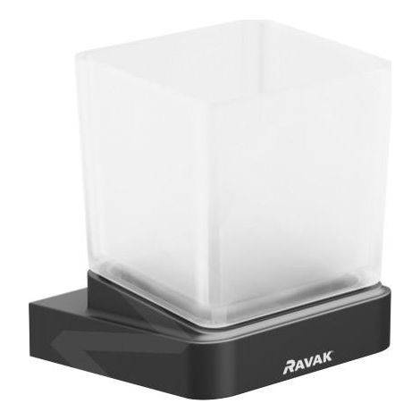 Ravak 10° - Porte-verre pour brosse à dents et dentrifrice avec support, noir / verre X07P557 (1/4)