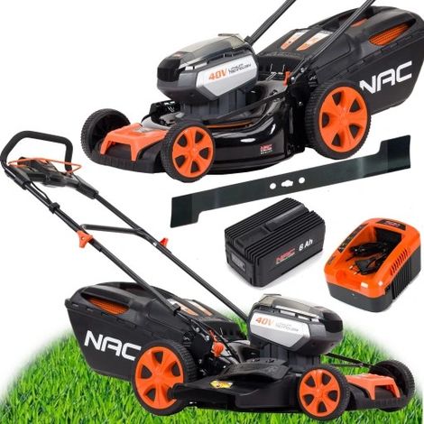 Rasaerba a batteria NAC da 46 cm con motore a induzione da 40 V, in acciaio, 4 in 1 + batteria da 6 Ah (1/5)