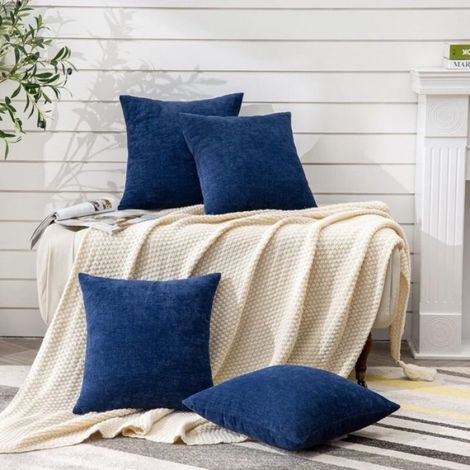 Housse De Coussin - Chenille - 45x45 Cm - Bleu Marine - Salon Chambre Extérieur - Lot De 4 (1/5)
