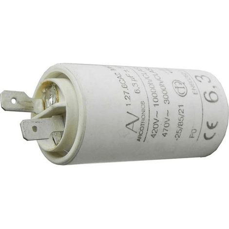 Condensateur permanent 6,3µF 450V – Technologie de démarrage – Boîtier radial 55mm x 32mm – Compatible lave-linge – Ducati