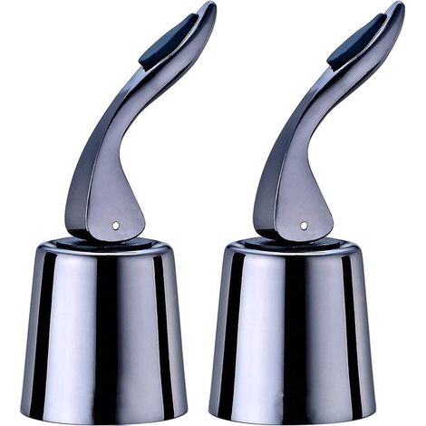 Tapón de vino de acero inoxidable, tapón de vino reutilizable, tapón de botella de acero que mantiene la botella fresca, metal negro, 2 piezas (1/5)