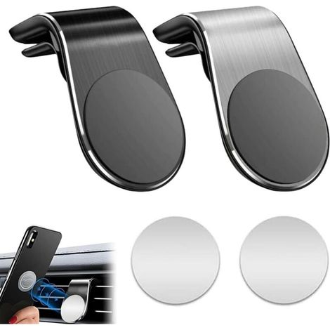 Lot de 2 supports magnétiques pour grille d'aération de voiture (noir, argent)