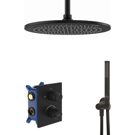Columna de ducha termostática empotrada Villeroy & Boch Universal Taps & Fittings, color negro mate, con ducha de mano de 1 chorro y cuerpo empotrado. (1/4)