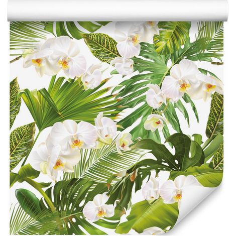 Papel pintado Flores orquídea naturaleza verde para salón y dormitorio 50x1000 cm (1/5)
