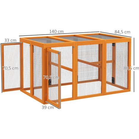 Poulailler pour 1 à 3 poules, structure en bois et grillage d'acier, extensible, perchoirs en bois, orange (1/5)